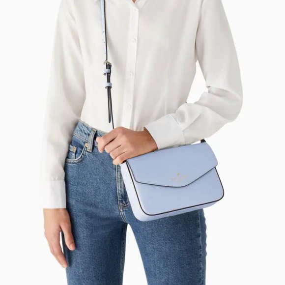 New Kate Spade Sadie Saffiano Leather Envelope Crossbody in Cornblower Blue - Picture 1 of 8